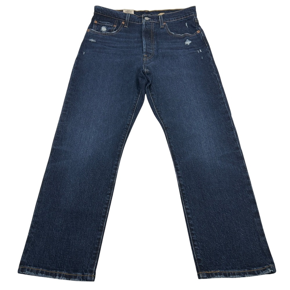 Levi's 501 Original Cropped Jeans Womens 29 Dark Wash Distressed High Rise NEW - Picture 2 of 14